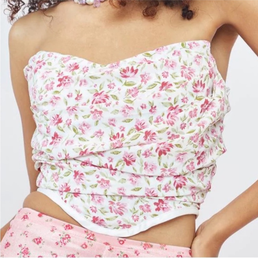 Salty Floral Ruched Corset Strapless Top